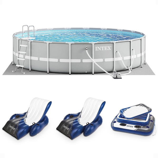 Intex Prism Frame 20ft x 52in Above Ground Pool, Lounger Float (2 Pack) & Cooler - 256.7