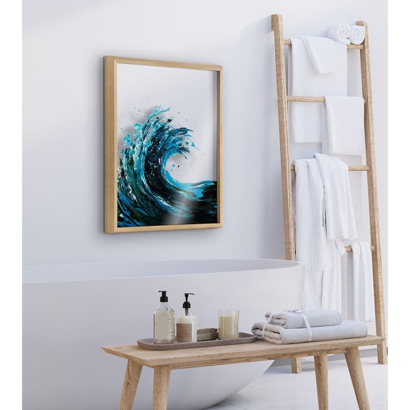 Kate and Laurel Blake Waves Framed Printed Glass Art