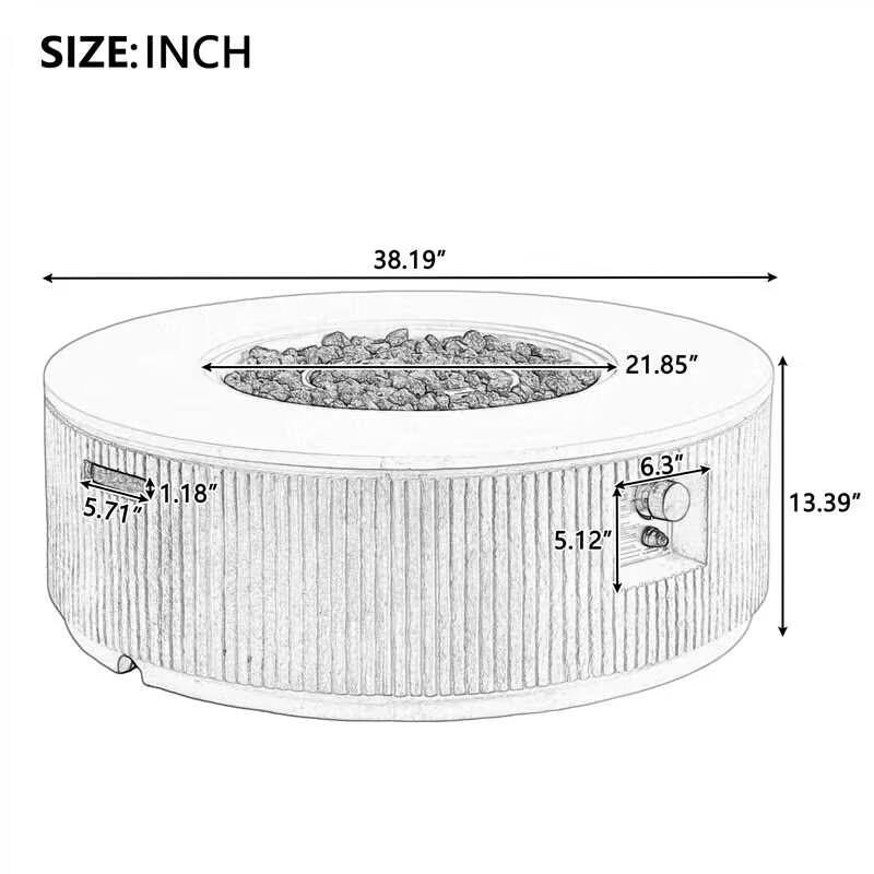 38.19" Propane Outdoor Fire Pit with Vertical Stripe Design, 50000 BTU Round Fire Pit Table with Steel Burner, Flame Control