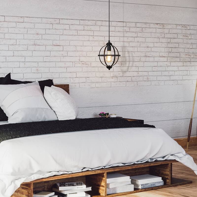 Modern Farmhouse Black 1-Light Globe Pendant Transitional Metal Island Light for Dining Room - 9.4'' L x 9.4'' W x 12.2'' H