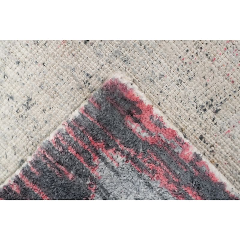 Hand Knotted Oriental Viscose Silk Carpet Modern All-Over Greys & Charcoal Abstract Area Rug - 4' 0'' X 2' 0''