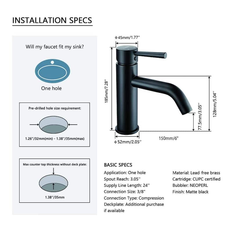 1.2 GPM Single Hole Bathroom Faucet with Single Handle