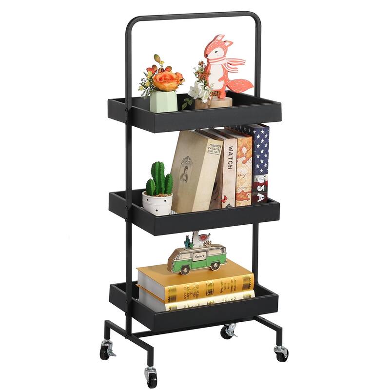 3-layer Iron Mesh Rack with Wheels - Black