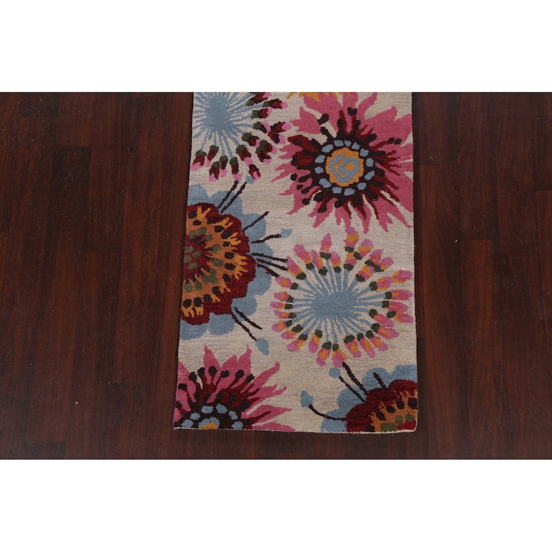 Floral Contemporary Oriental Staircase Runner Rug Wool Hand-tufted - 2'7" x 9'10"