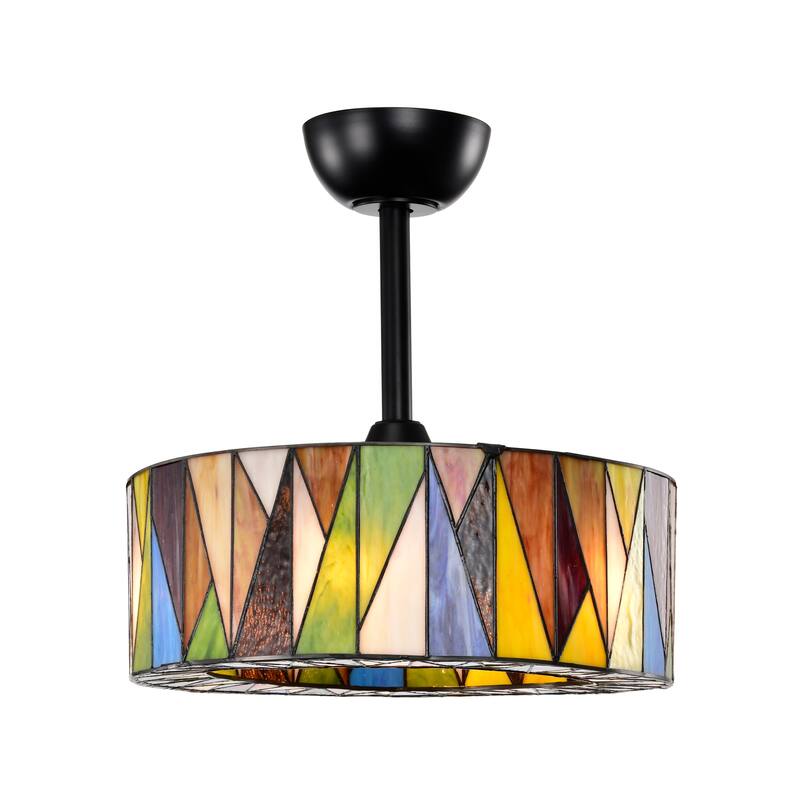 Svenja Black Lighted Ceiling Fan with Multi-Colored Earth Tones Tiffany Style Glass Shade Fandelier with Remote - MultiColored