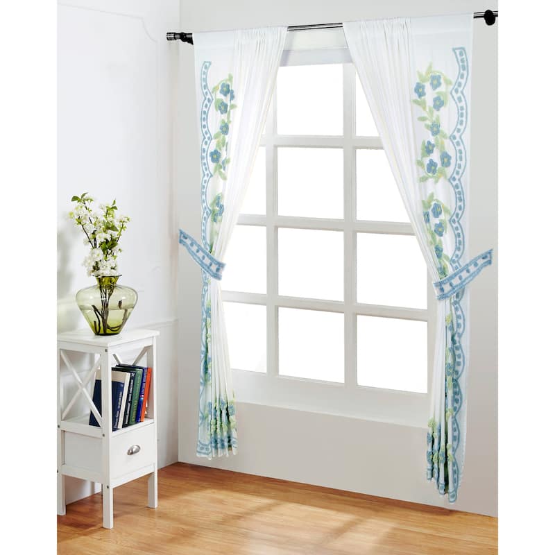 Better Trends Bloomfield Collection in Floral Design 100% Cotton Tufted Chenille, Curtain Set - 48" x 48" Curtain - Blue