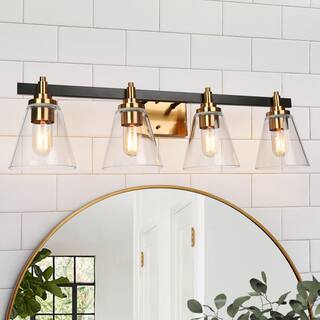 Marsie 4-Light Modern Black Gold Linear Glass Bathroom Vanity Lights - L 30" * W 8"* H 8"