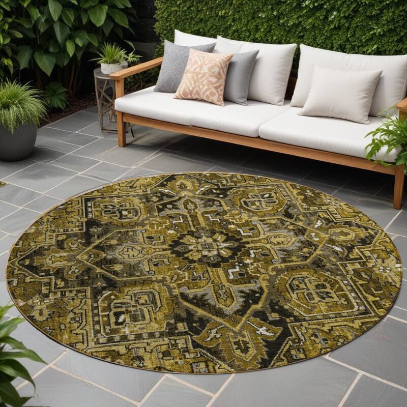Alne Oriental Weather Resistant Classic Elegance Outdoor Rug - 8' Round - Multi