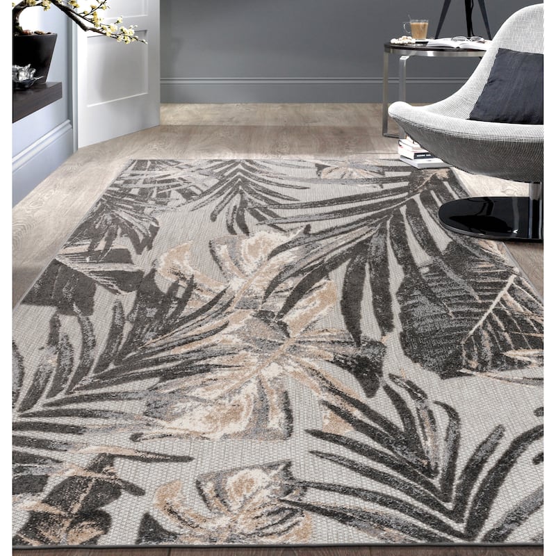 World Rug Gallery Floral Leaves Indoor/Outdoor Area Rug