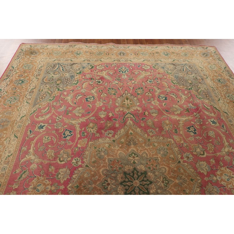Pink Tabriz Persian Vintage Rug Handmade Wool Carpet - 8'0"x 11'2"