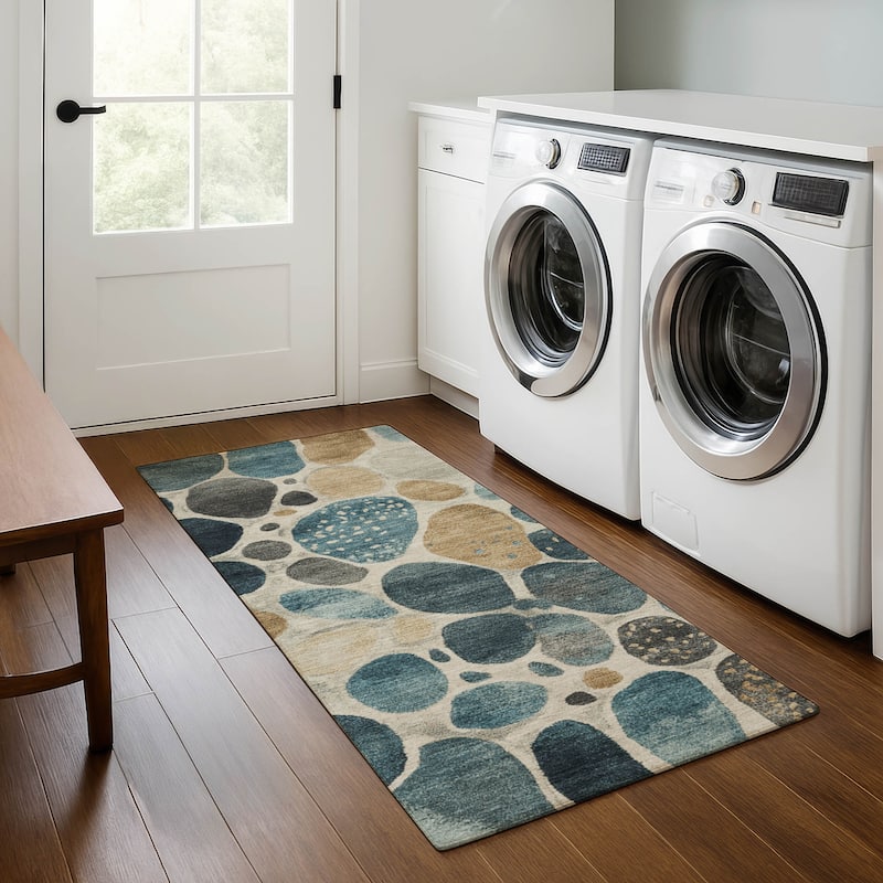 Premium Washable Super Soft Contemporary Cobble Mayfield Rug - Teal - 2'3" x 7'6"