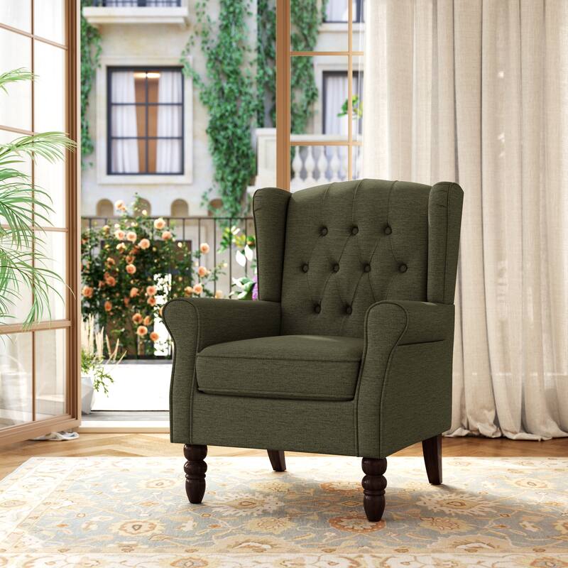 Tufted Wingback Upholstered Accent Chair for Living room - Green Chenille