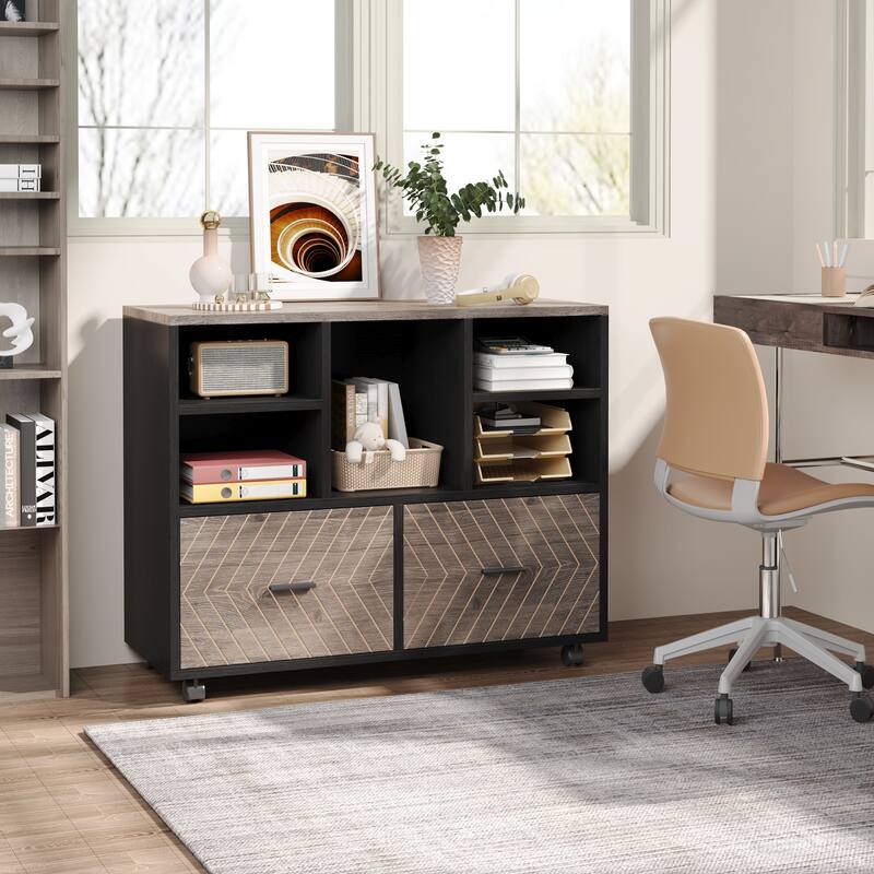 63" L-Shaped Executive Desk with Reversible File Cabinet