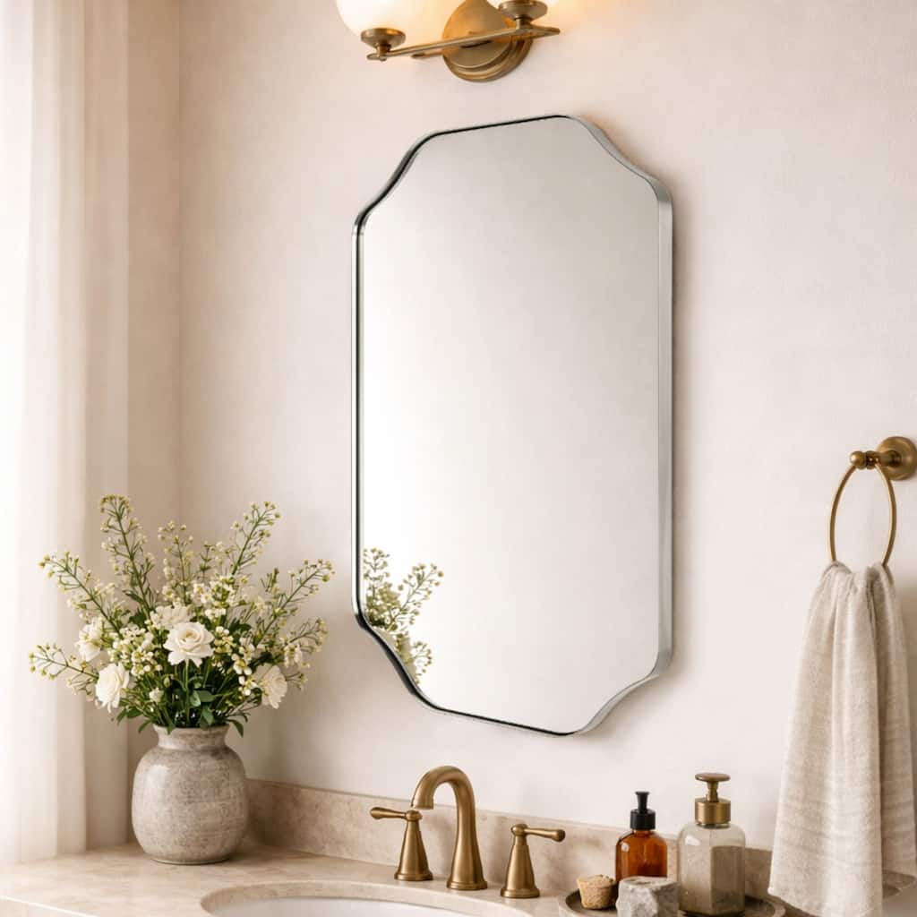 TEHOME Scalloped Bathroom Mirror Decorative Metal Framed Irregular Bathroom Vanity Mirror Wall Mounted