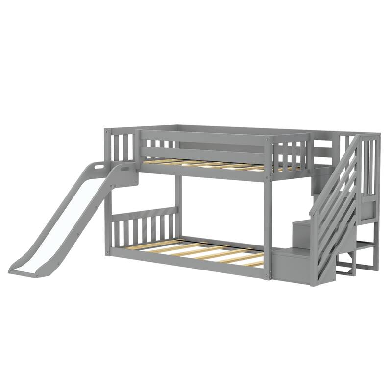 Max and Lily Classic Low Bunk with Stairs, Easy Slide and Curtain