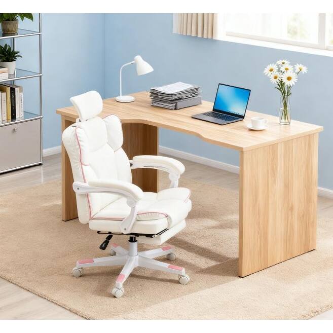 Practical Gaming Office Chair, Specially Designed for Home Gamers & Office Workers, Features Reclining Function & Footrest - White