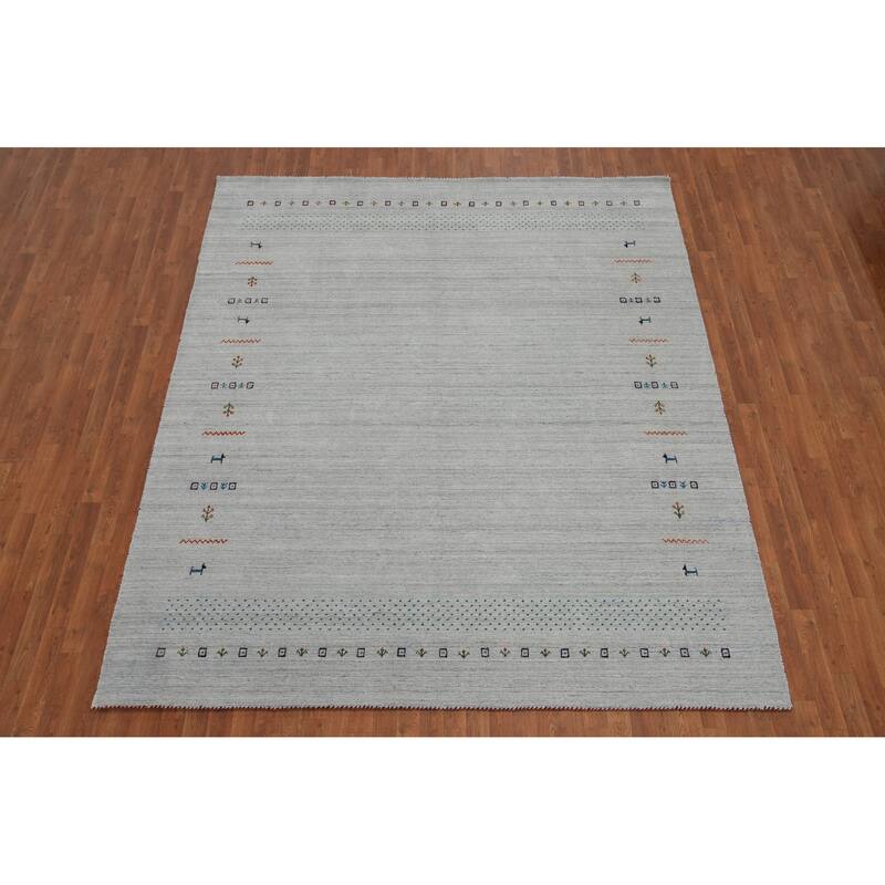 Hand Knotted Oriental 100% Wool Carpet Tribal Animal Pictorial Greys & Charcoal Gabbeh Area Rug - 9' 9'' X 8' 3''