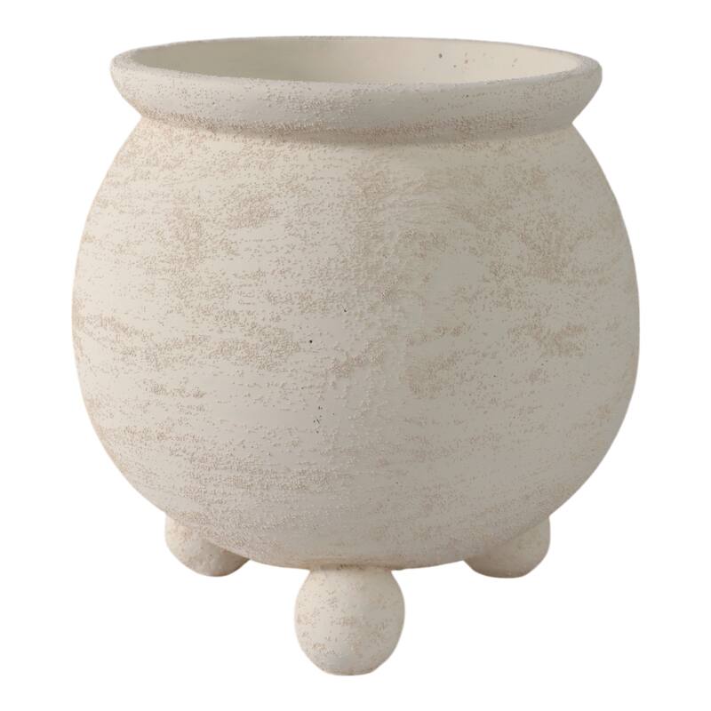 Pottery Planter Tripod Feet Rustic Texture Home Garden Use - 9" Ivory - 9" x 9" x 9"
