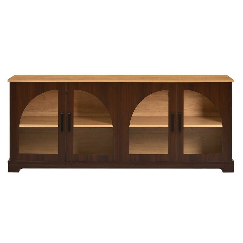 Farmhouse 66.9" TV Stand for TVs Up to 70", Wood Media Console with Adjustable Shelves and Glass Doors