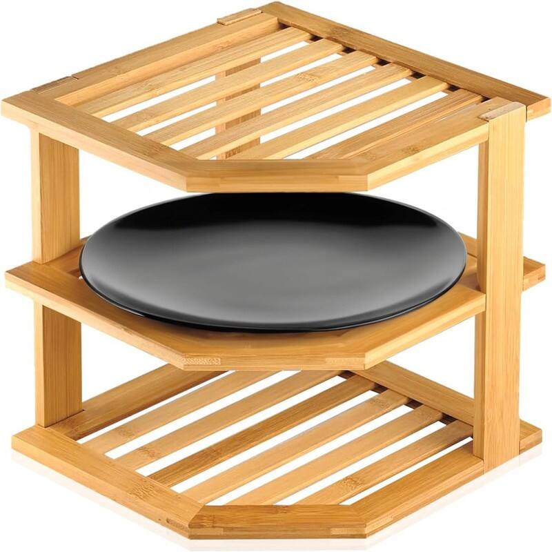 Bamboo 3-Tier Corner Shelf Organizer - Natural