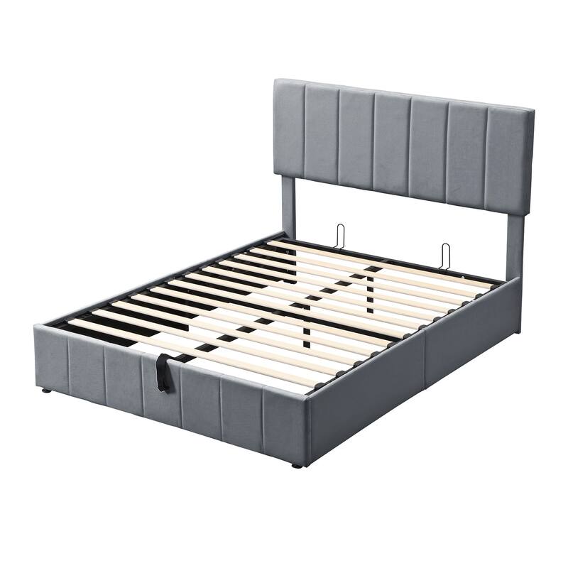 Full size Upholstered Platform bed with a Hydraulic Storage System - Gray