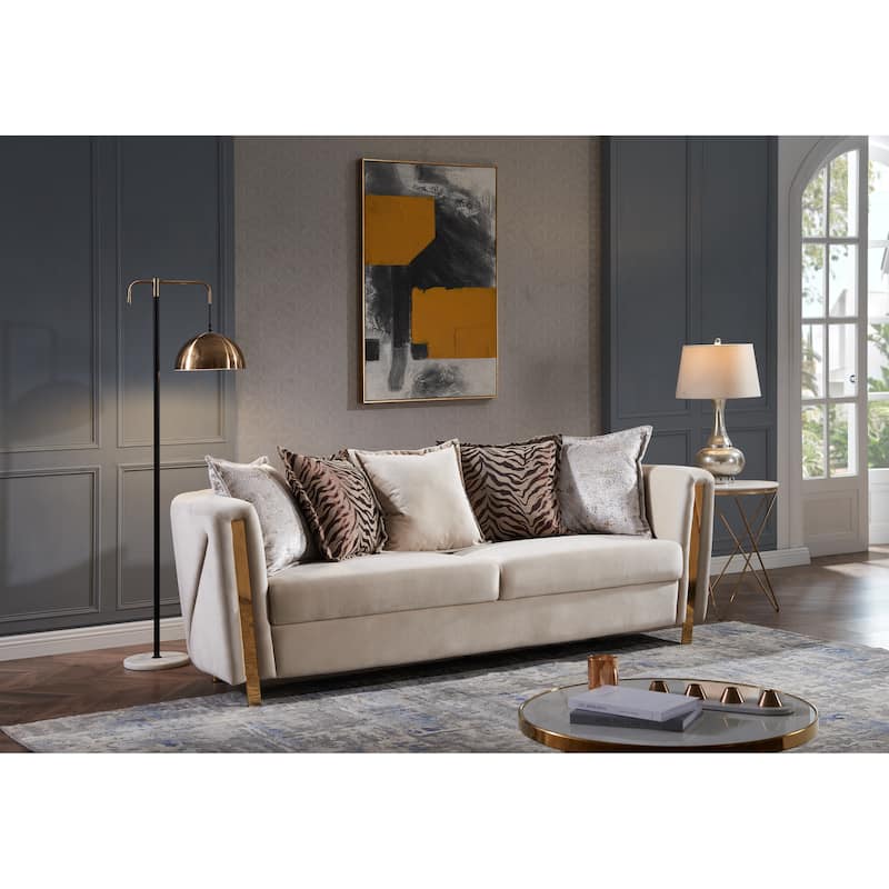 Chanelle Modern Style Upholstery Velvet Sofa Made with Wood & Gold Finish - Beige
