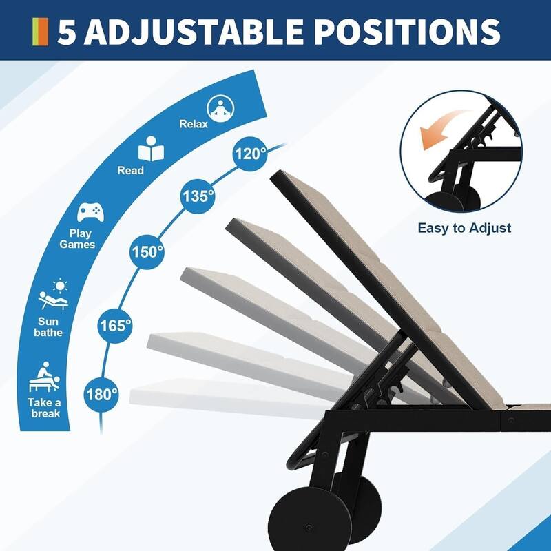 Outdoor 2 Lounge Chair with 1 Side Table and Wheels Set for Backyard, Porch, Garden