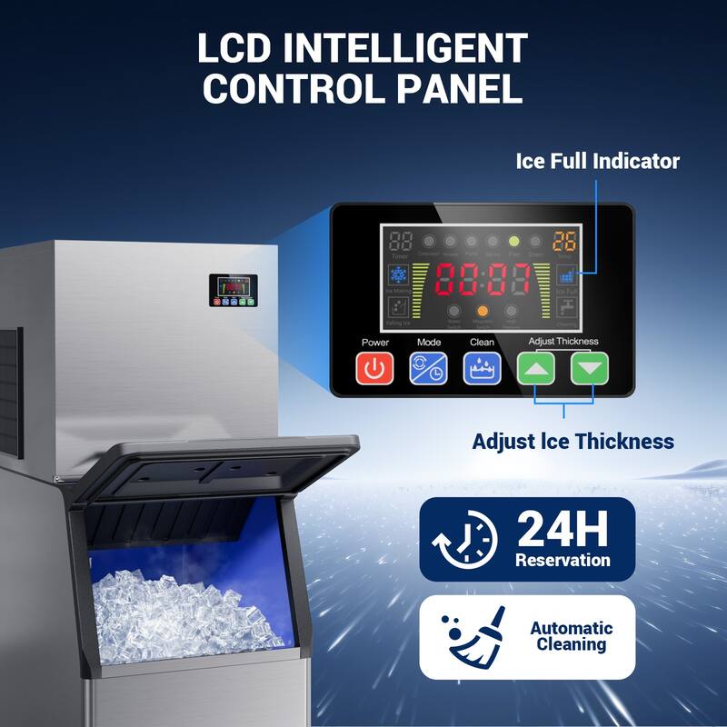 Commercial Ice Maker Machine 600LBS/24H with 400LBS Storage Bin, 156 Full Cube Ice Ready in 8-15 min, Air Cooled