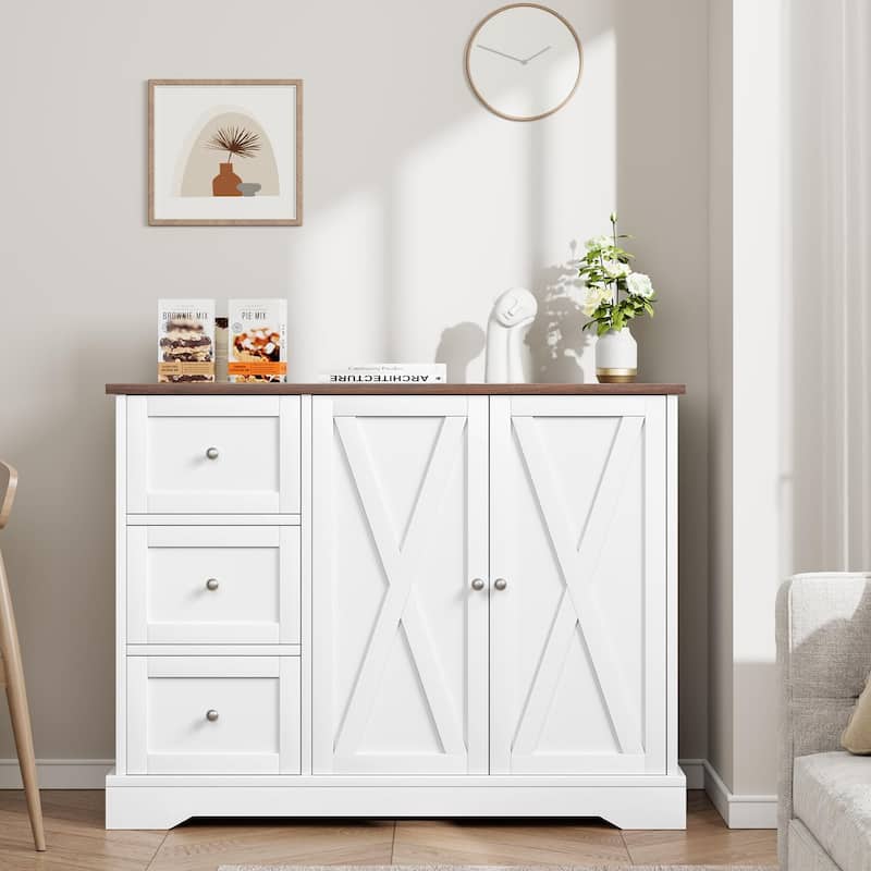 Buffet Cabinet with Storage, Farmhouse Kitchen Cabinet with 3 Drawers