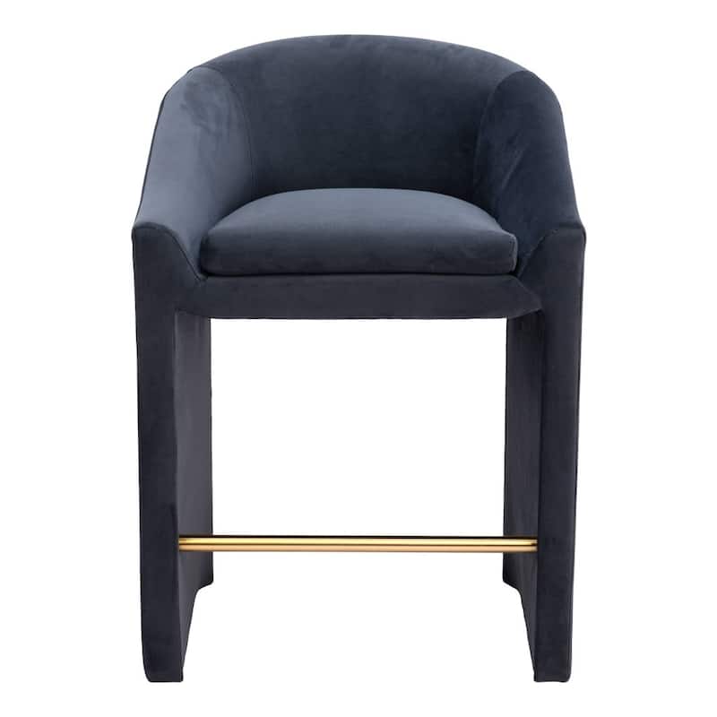 HomeRoots 26" Gray and Gold Velvet and Steel Counter Height Bar Chair