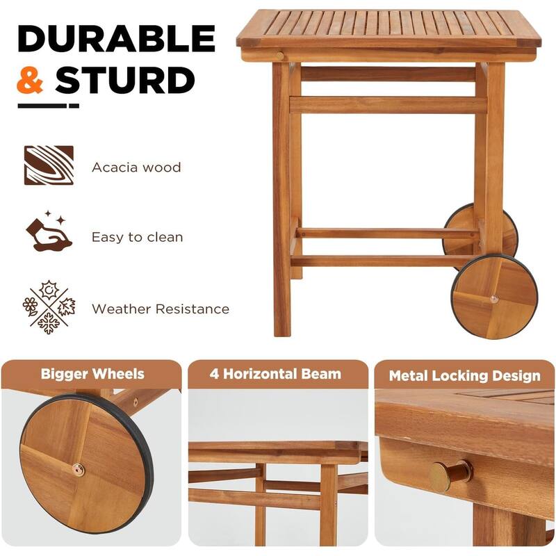 AECOJOY Outdoor Patio Dining Set, Acacia Wood Outdoor Table and Chairs with Wheels, Farmhouse Style Portable Dining Set