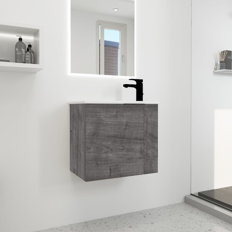 22 Inch Plaid Grey Oak Bathroom Vanity with Sink - Plaid Grey Oak