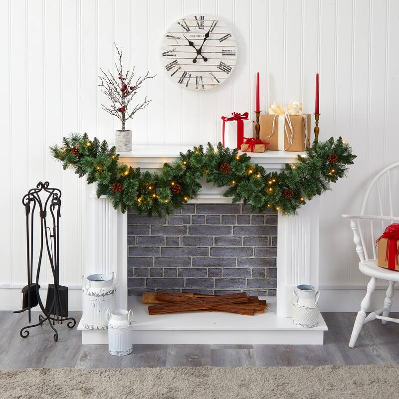 Artificial Pine Garland with Warm White Lights - 6ft Holiday Decor, Festive Mountain Pine, Indoor Christmas Decor - 84