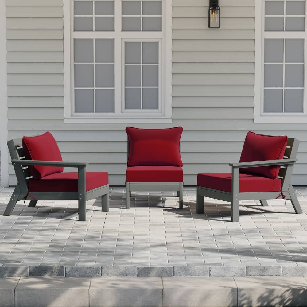 Birchwood All Weather HDPE Outdoor Patio Deep Seating Gray Sofa With Cushions (3-Piece)