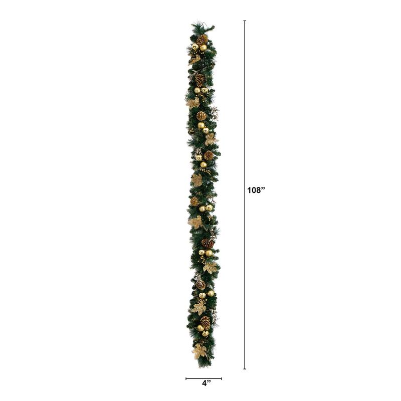 9-ft Pre-Lit Artificial Golden Frosted Christmas Garland