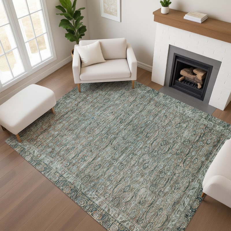 Premium Washable Super Soft Vintage Traditional Mayfield Rug - Teal - 3' x 5'