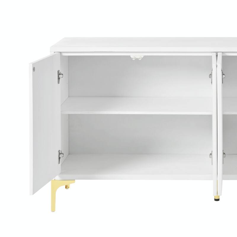 Modern Aesthetic Wood Sideboard Buffet Cabinet with Storage, 4 Carved Door Panels