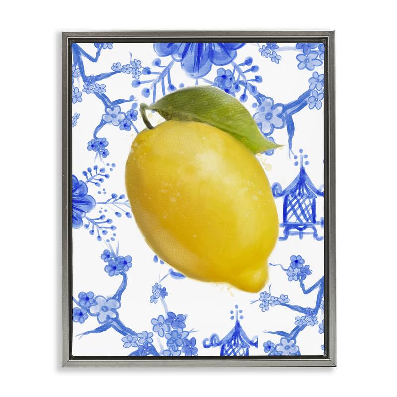 Stupell Lemon Over Chinoiserie Framed Floater Canvas Wall Art Design By Matthew Piotrowicz - 25 x 31 - Grey