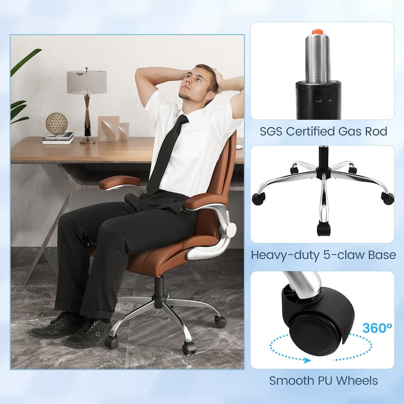 Costway PU Leather Office Chair Height Adjustable Executive Chair with - See Details