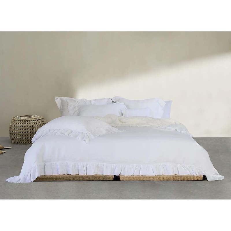 Delara Organic Cotton 300 TC GOTS Certified 8 Internal Ties Ruffled Duvet Set