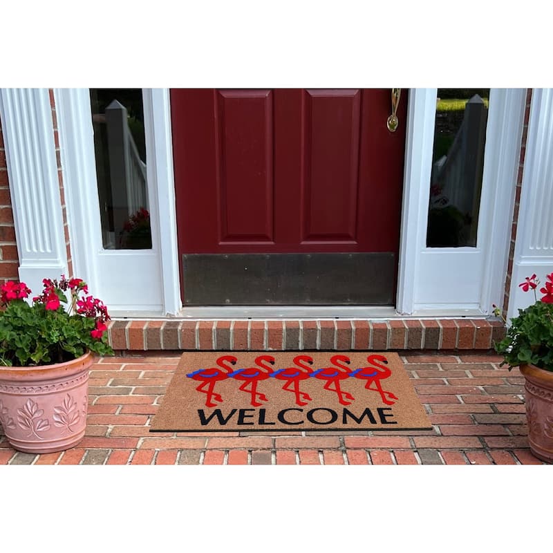 A1HC Natural Coir Entrance Flamingo Door Mats, Non-Slip, Flock Welcome Doormat, Outdoor Coco Coir Door mat 24" X 39"