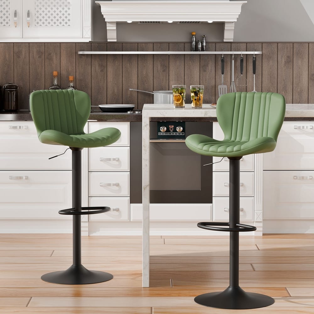 Scallop Swivel Bar Stool Set with Height-adjustable Seat - N/A