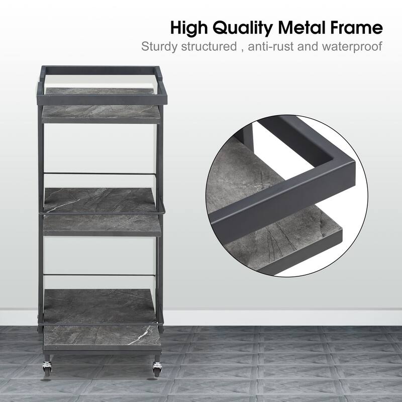 Modern Metal Storage 3-Tier Rolling Kitchen Utility Cart - 16.9" ( L ) x 13.0" ( W ) x 29.5" ( H )