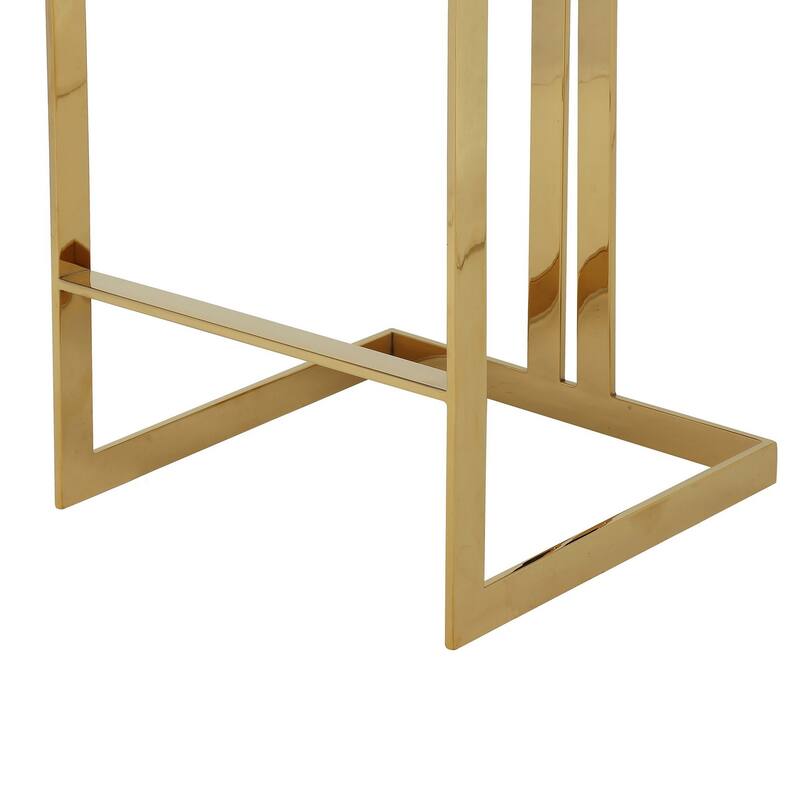 Suki 30 Inch Barstool Chair, White Faux Leather Seat, Gold Cantilever Base