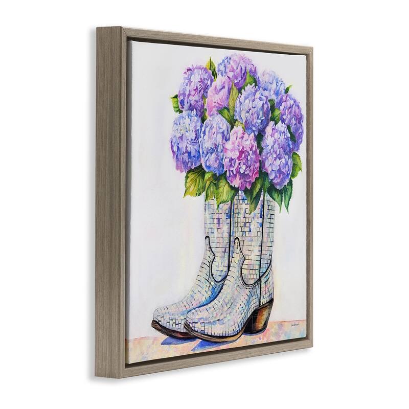 Stupell Hydrangea Filled Cowgirl Boots Framed Floater Canvas Wall Art Design By Amanda Greenwood