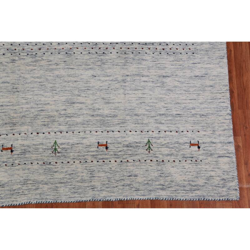 Tribal Gabbeh Indian Area Rug Handmade Beige Wool Carpet - 7'10" x 9'10"