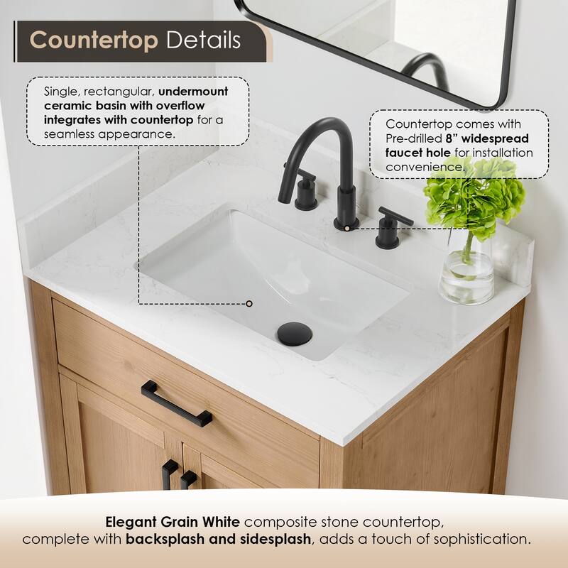 Altair Gavino Bath Vanity with Grain White Composite Stone Top, no Mirror