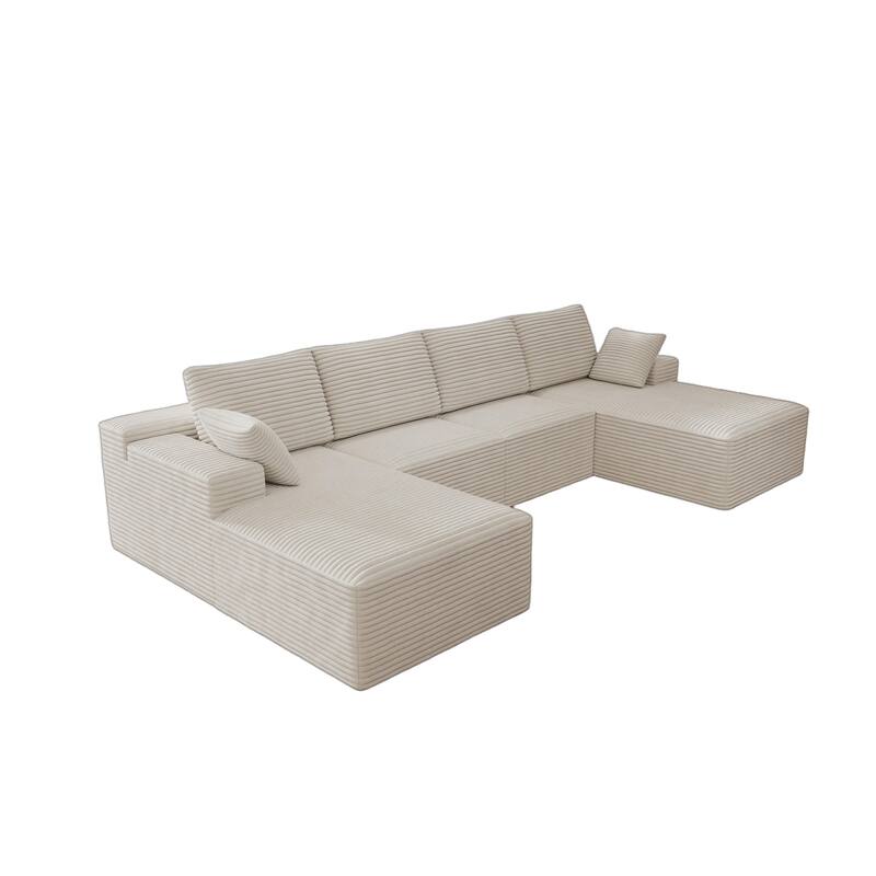 Roomfitters 131.9" Modular Sectional Sofa, 4-Piece Compressed Cloud Couch, No Assembly Required, Plush Corduroy, White