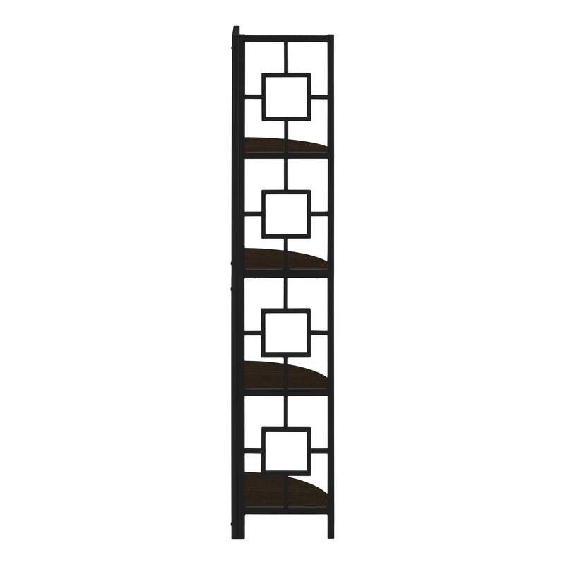 Bookshelf, Bookcase, Etagere, Corner, 4 Tier, 62"h, Office, Bedroom, Laminate, Metal, Contemporary, Modern