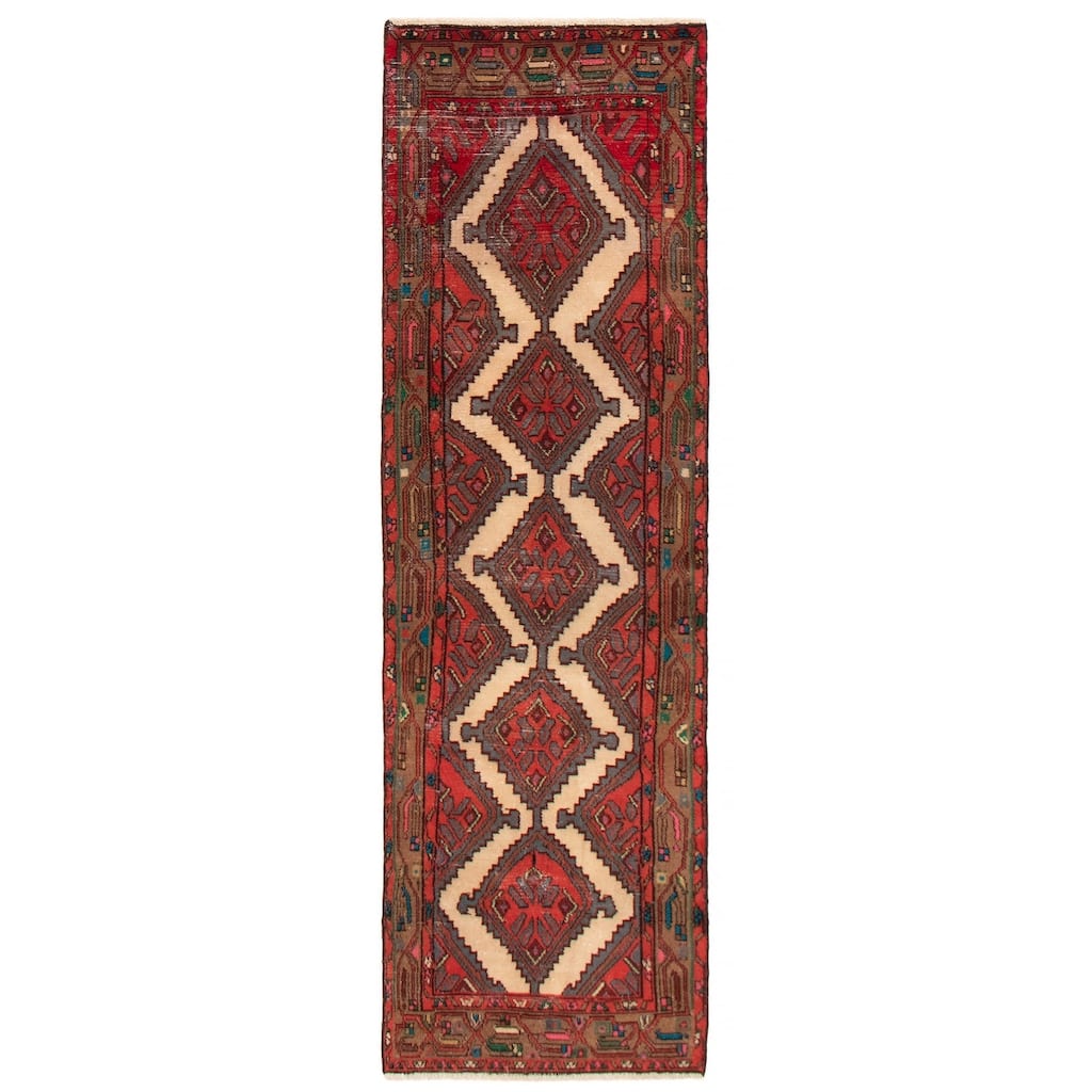 ECARPETGALLERY Hand-knotted Andelz Cream, Red Wool Rug - 2'8 x 8'9